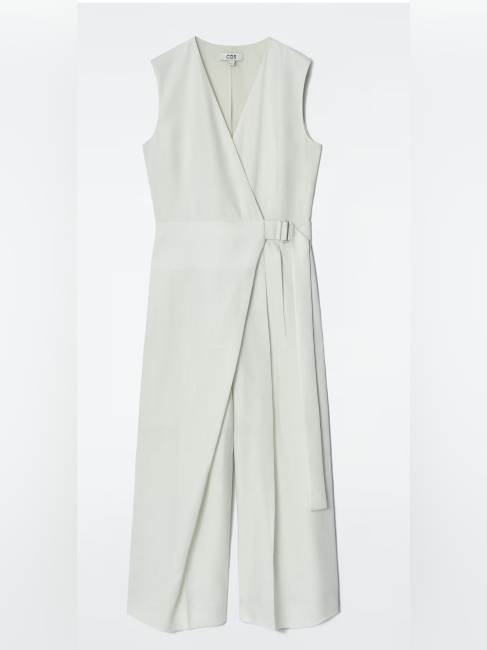 COS 100% Linen Sleeveless Wrap Front Wide Leg Jumpsuit in Light Green Sz 4